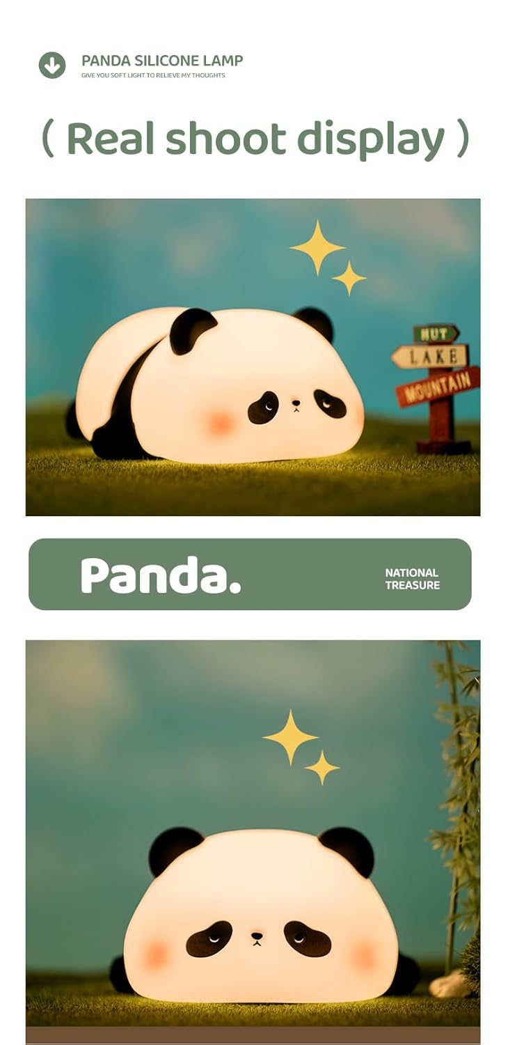 Panda Night Lights For Kids Cute Animal Silicone Timing Rechargeable Lamp Cartoon Panda Bedroom Decoration Kids Boys Girls Gift
