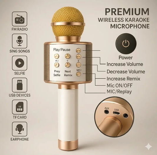 Wireless Microphone with Bluetooth Karaoke – 3-in-1 Mic, Speaker & Recorder